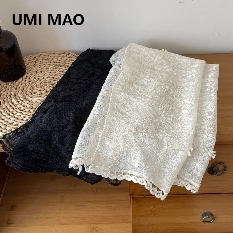 umi-mao-新しいフレンチスタイル中空レーススカーフ女性のための薄いロングスタイル春と秋の装飾ネックスカーフとヘッドスカーフ