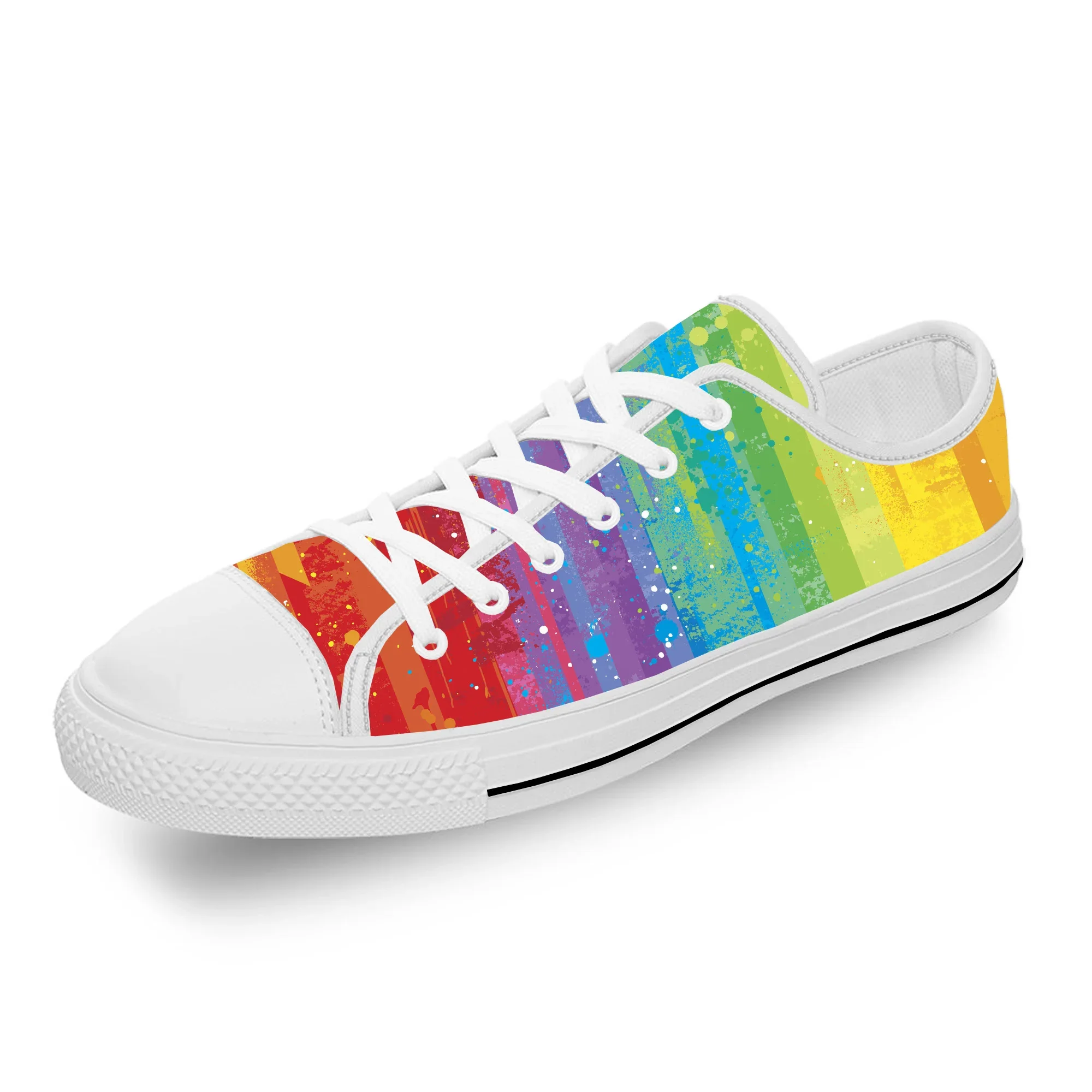 Rainbow Paint Splatter Lightweight Cloth 3D Print Funny Cool Fashion Low Top Canvas Shoes Men Women Casual Breathable Sneakers