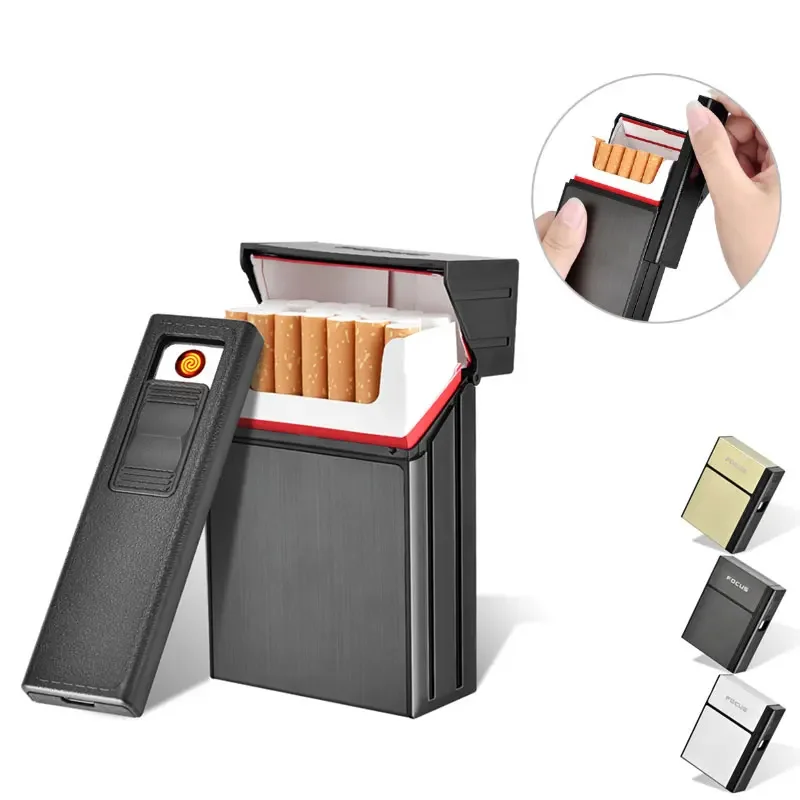 

EDC Outdoor Windproof Ciagrette Holder Box with Removable USB Electronic Lighter Flameless Tobacco Cigarette Case Lighter Tools