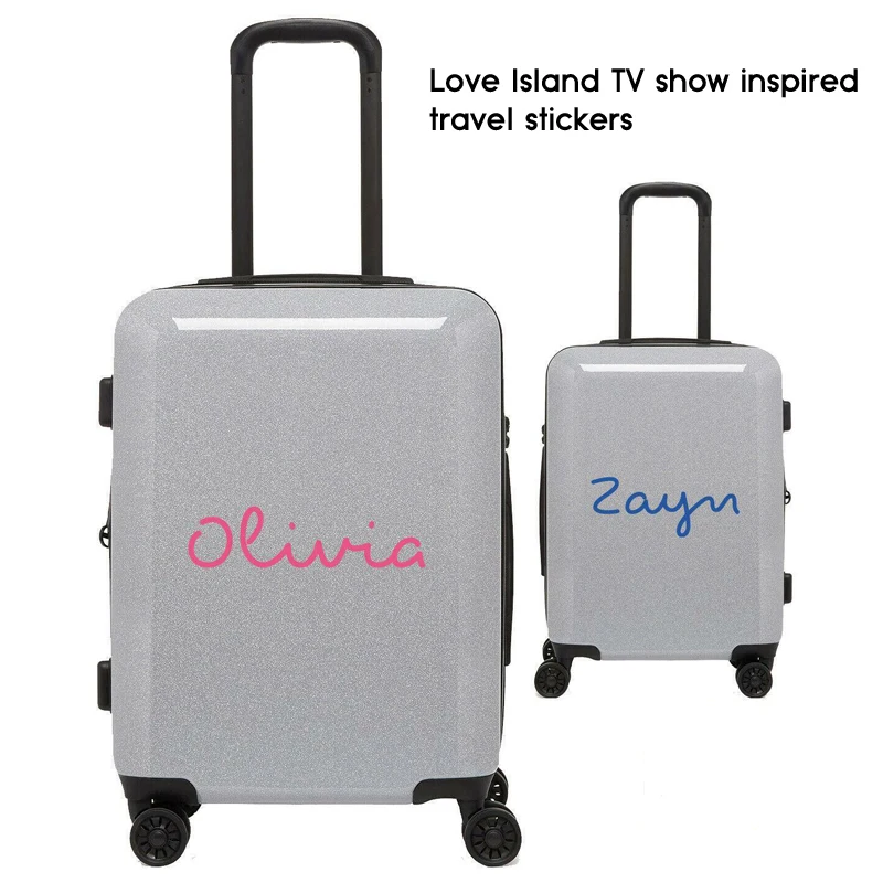 Pegatina personalizada con nombre de equipaje para maleta de viaje, etiqueta decorativa de vinilo impermeable para programa de televisión Love, tamaño grande de 25cm de largo