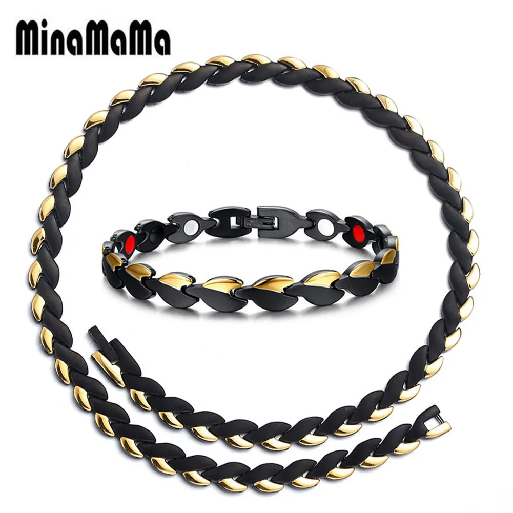 

Черные германиевые магнитные комплекты ювелирных изделий из нержавеющей стали для женщин и мужчин, медицинские браслеты для здравоохранения, ожерелья, комплект ювелирных изделий