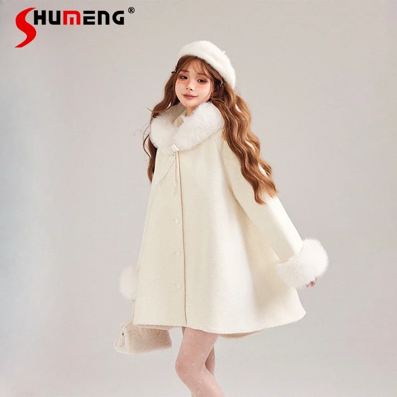 

Long Sleeve Slim-Fit Coat Woolen Coat Women's Autumn And Winter New Sweet Cute Gentle Fur Collar Cloak Windbreaker Top Jaquetas