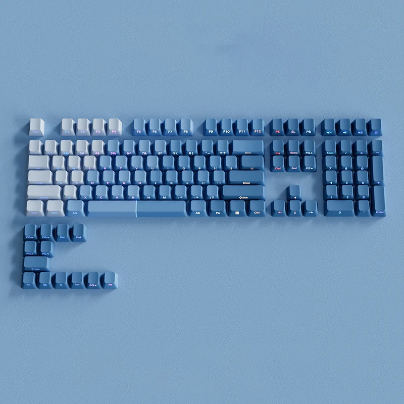 121 Keys Foggy Blue Double Shot PBT Keycaps Cherry Profile Side-lit Shine Through Keycaps for Cherry MX Switches Gaming Keyboard