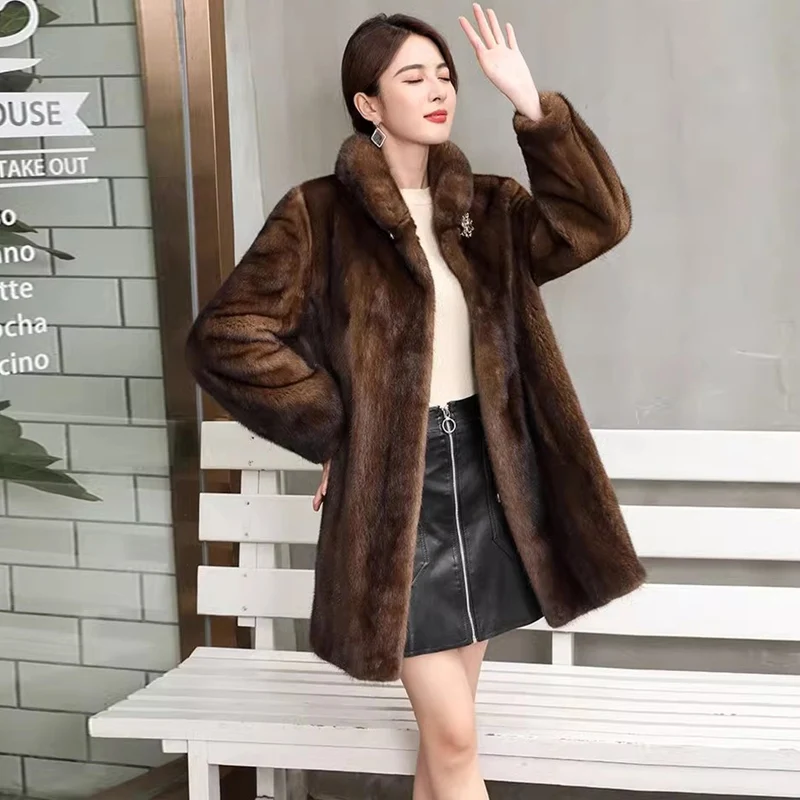 

Luxury New Design Winter Warm Medium Long Women Real Mink Fur Coat For Ladies