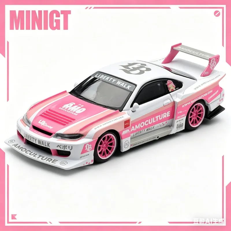 

MINIGT 1:64 Nissan SILVIA S15 LBWK Super Silhouette Powder 1239, модель автомобиля из сплава, статическая имитационная модель, коллекционный предмет для взрослых