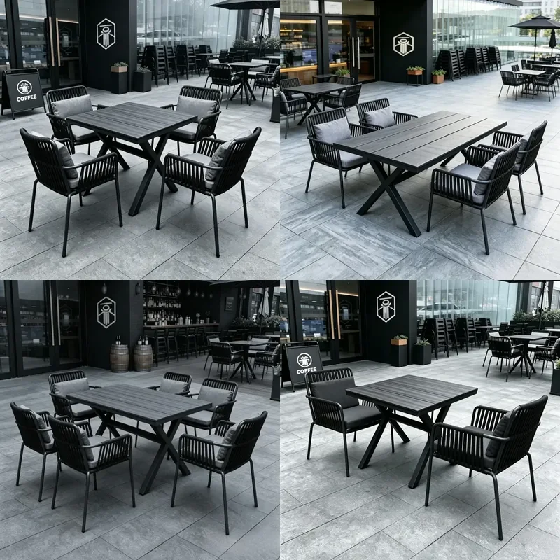 Aluminum Alloy Outdoor Dining Set Metal Table and Chairs for Garden Villa Hotel Restaurant Patio Furniture