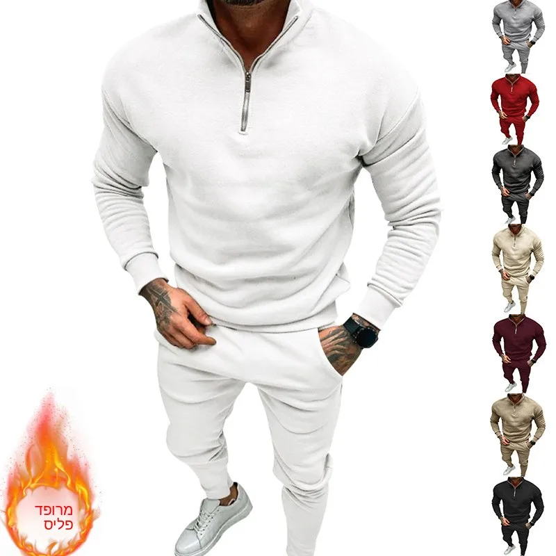 men's-fleece-lined-zipper-sports-suit-casual-autumn-winter-thermal-pure-color-long-sleeve-cotton-blend-fabric-male-model