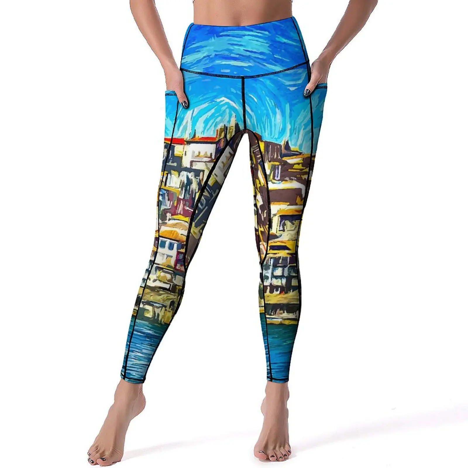 Olieverfschilderij Print Leggings Sexy Porto Portugal Hoge Taille Yogabroek Nieuwigheid Elastische Leggins Dame Grafische Fitness Sport Legging