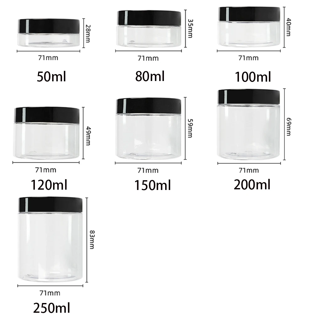 20pcs 250ml 200ml 150ml 100ml 50ml Face Cream Jar Empty Plastic Cosmetic Makeup Bottle Transparent Storage Container Travel