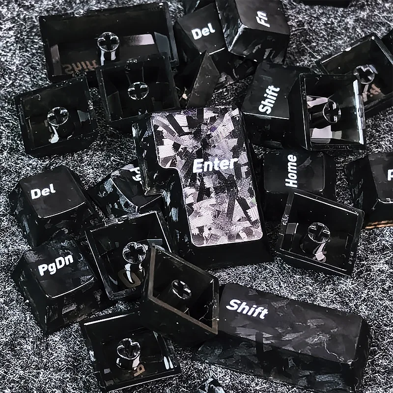 

Black carbon fiber keycap luminous engraved 132 keys small full set of original PBT magnetic axis light transmission