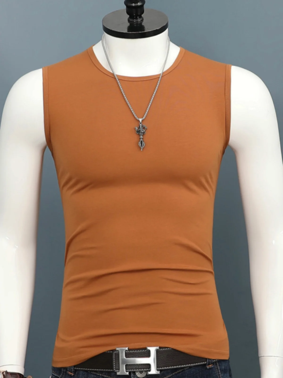 Summer Cotton round Neck Sleeveless Vest Sport Fitness Youth  Color Large Size Shoulder Pad Base Top for Men