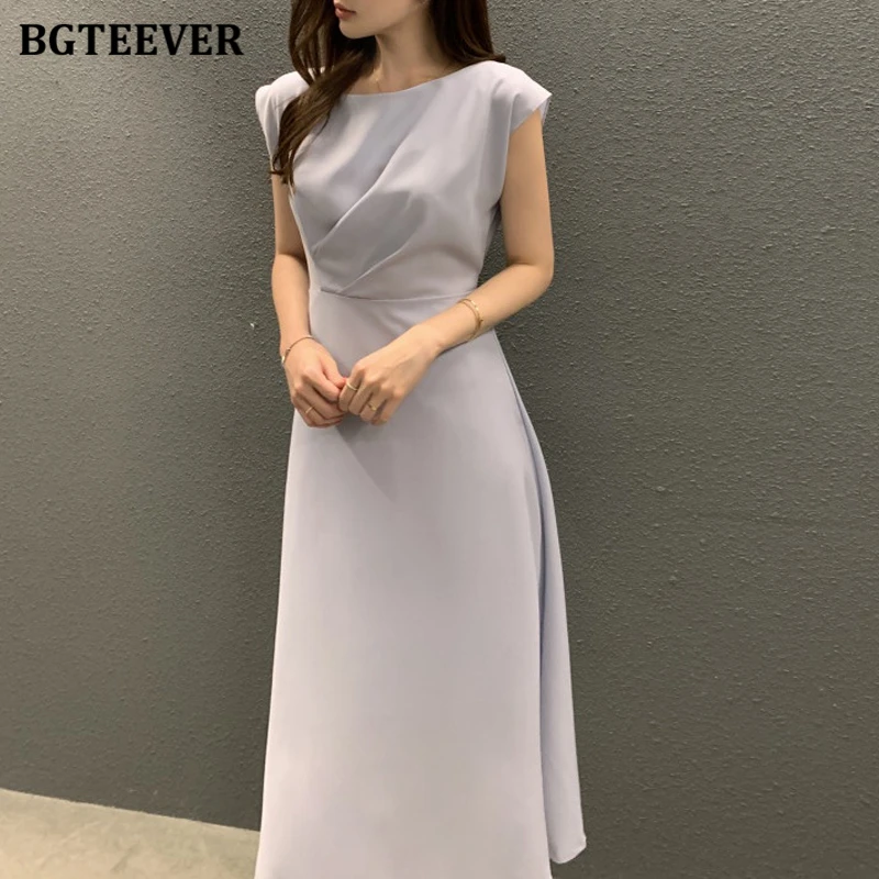 

BGTEEVER Elegant Sleeveless Women Mid-Length Dress Casual Slim Lace-up Female A-line Dress Summer Vestidos