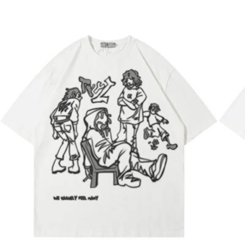 

202-тренд, женская футболка с мультяшным принтом в стиле ретро, хлопковая круглая летняя футболка Y2k в стиле Харадзюку, аниме, пуловер, мужские и женские футболки в стиле хип-хоп