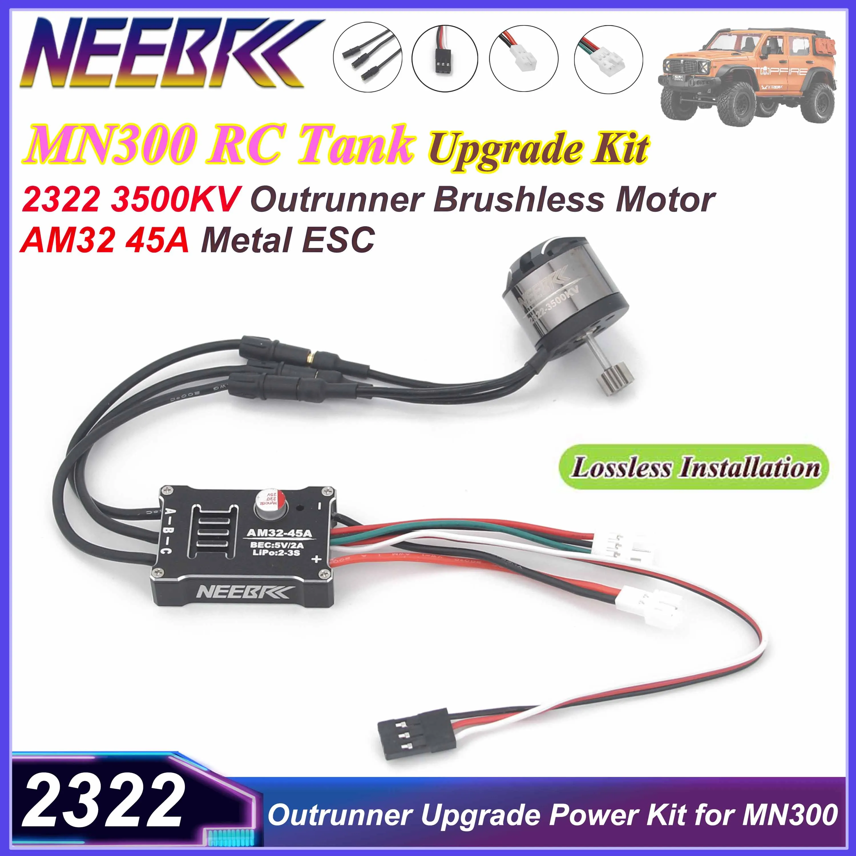 Neuestes MN300 Upgrade Kit 2322 3500KV Outrunner Bürstenloser Motor AM32 45A ESC Metallgehäuse Hohe Effizienz für RC Panzer MN300 Modell