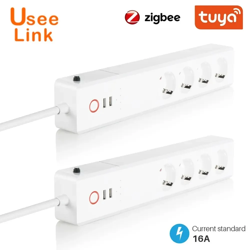 

Useelink ZigBee Smart Power Strip Surge Protection 16A Wall Mounting 2 USB with 1.5M Cables Compatible with Tuya ZigBee Hub