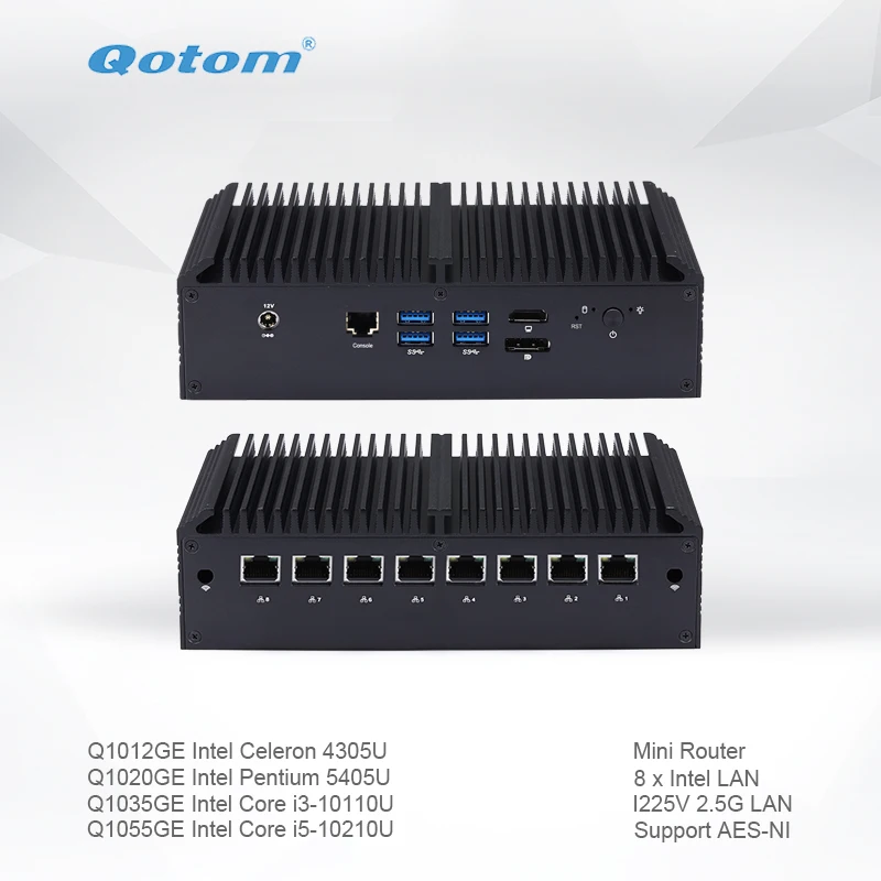 

Qotom Mini PC Q1000GE Celeron Core i3 i5 with 8 I225V 2.5G LAN AES-NI Fanless Router Computer