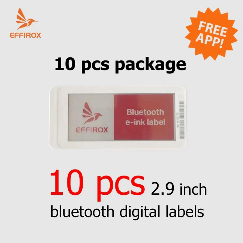 

10 pcs 2.9 inch electronic shelf labels bluetooth, effirox bluetooth digital label solution for small shops, No Need Gateway