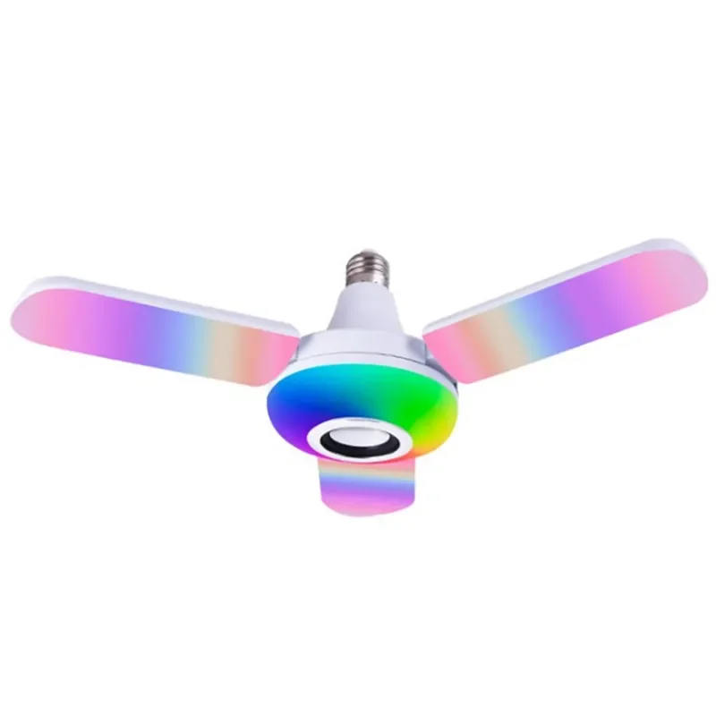 بلوتوث موسيقى خفيفة E27 واجهة الهاتف المحمول مشغل الصوت اللاسلكي إضاءة المنزل مروحة قابلة للطي نوع المرحلة أضواء Led ملونة