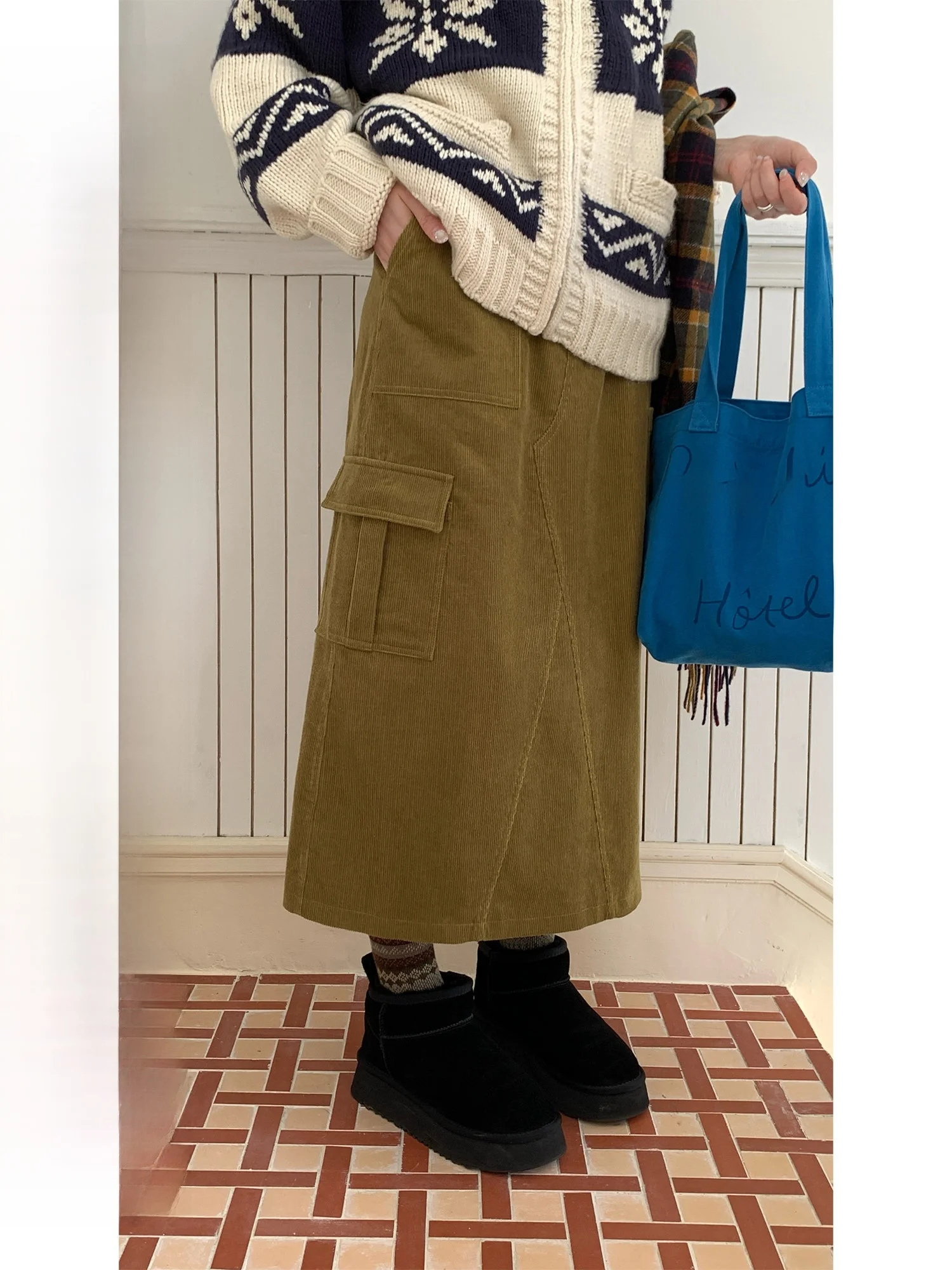 

Длинная прямая юбка из вельвета с высокой талией и вставками, универсальная, для женщин, осень-зима