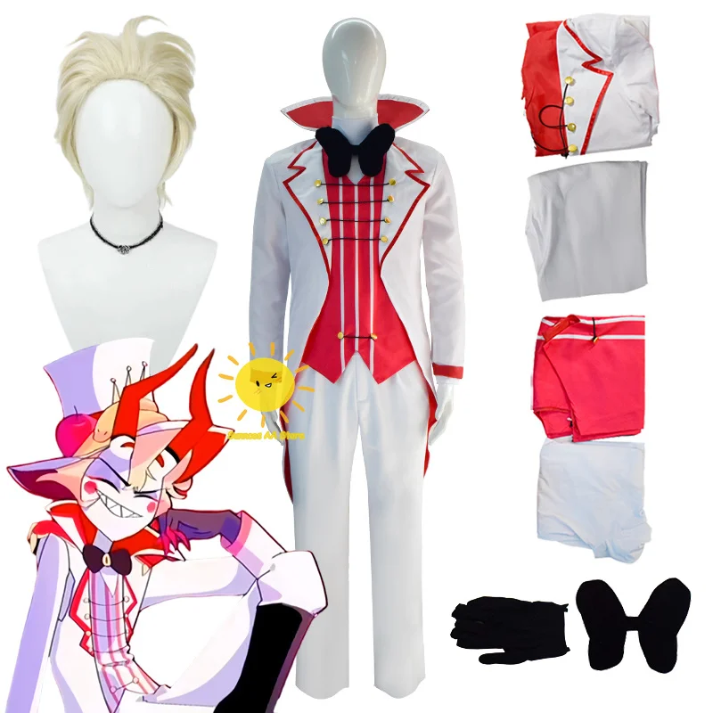 Anime Lucifer Morningstar Cosplay Hazbin Hotel Cosplay Costumes Hazbin Lucifer White Suit Halloween Party Adult Men Costume