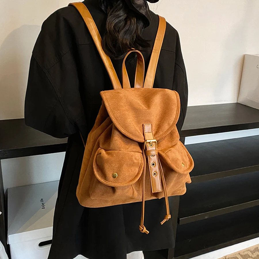 

Новый замшевый рюкзак в стиле ретро для женщин, шикарная сумка y2k большой вместимости для поездок на работу, школьная сумка в студенческом стиле, mochila Sac A Dos