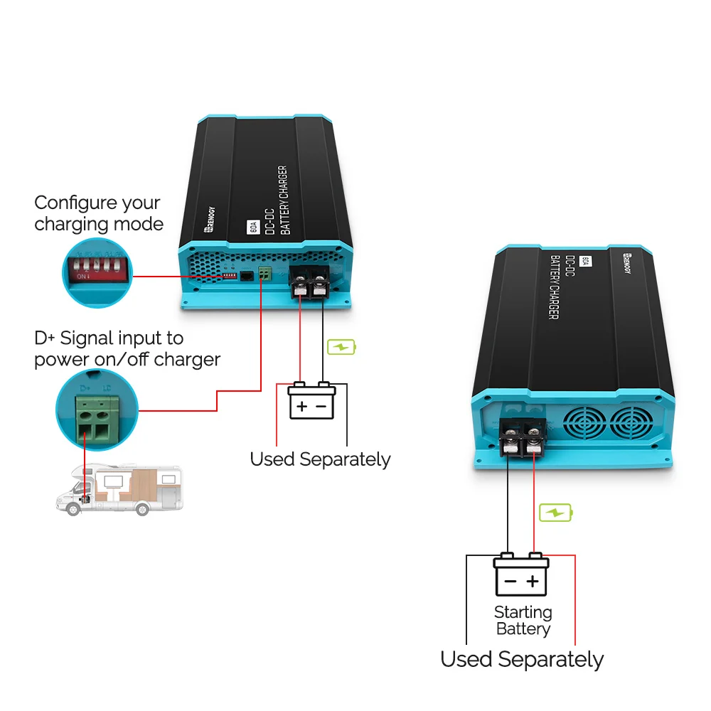 Imagem -03 - Renogy Carregador de Bateria 12v 60a dc para dc Lithium Carregador de Bateria Agm Gel Barcos rv e Barcos Usando Carregamento Multi-stage