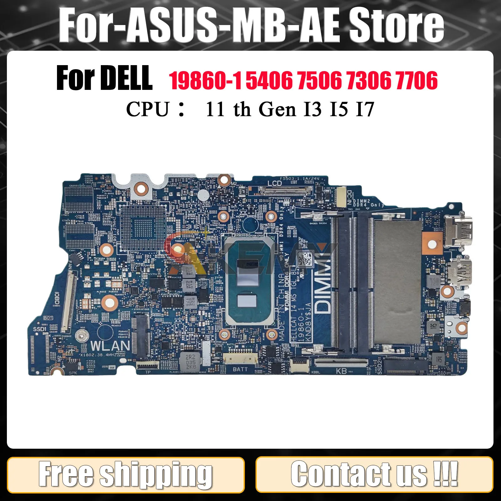 

19860-1 Motherboard For Dell Inspiron 14 7506 7306 5406 7706 2-in-1 Laptop with i5 i7 CPU CN-0FW6F0 0VMRNH Tested OK