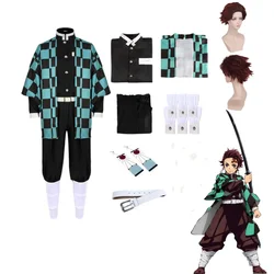 Disfraz de Cosplay de Tanjirou Kamado, accesorios de espada Katana, máscara, ropa de Anime, conjunto de uniforme de gota de oreja