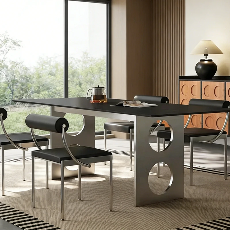 

Solid stainless steel dining table and chair combination, antique rectangular household designer dining table, dining table