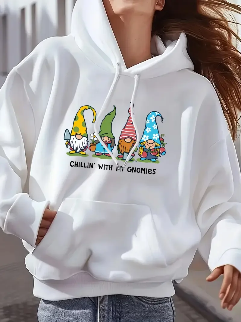 

This Lady's Single-pattern Printed Hoodie Is Casual and Loose with Drawstrings, Perfect for Spring and Autumn. It's A Hoodie