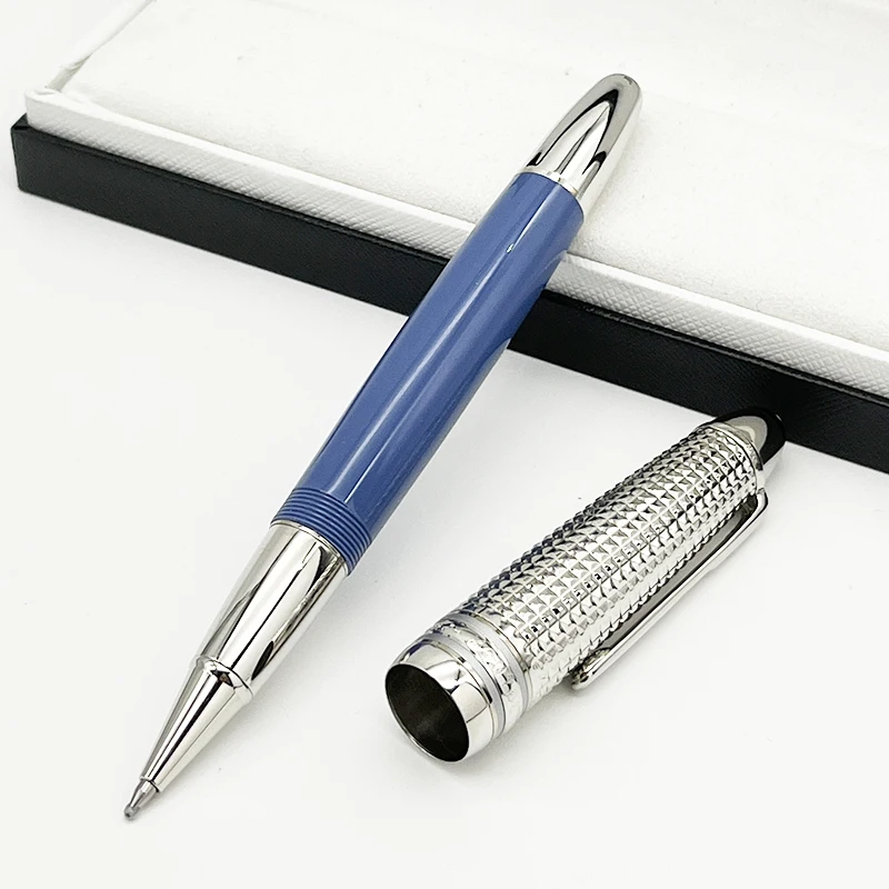 

New Luxury MB Glacier Series 149 Blue Resin Classic Fountain Pen Unique Reliefs Cap Office Writing Gel Pens With Serial Number