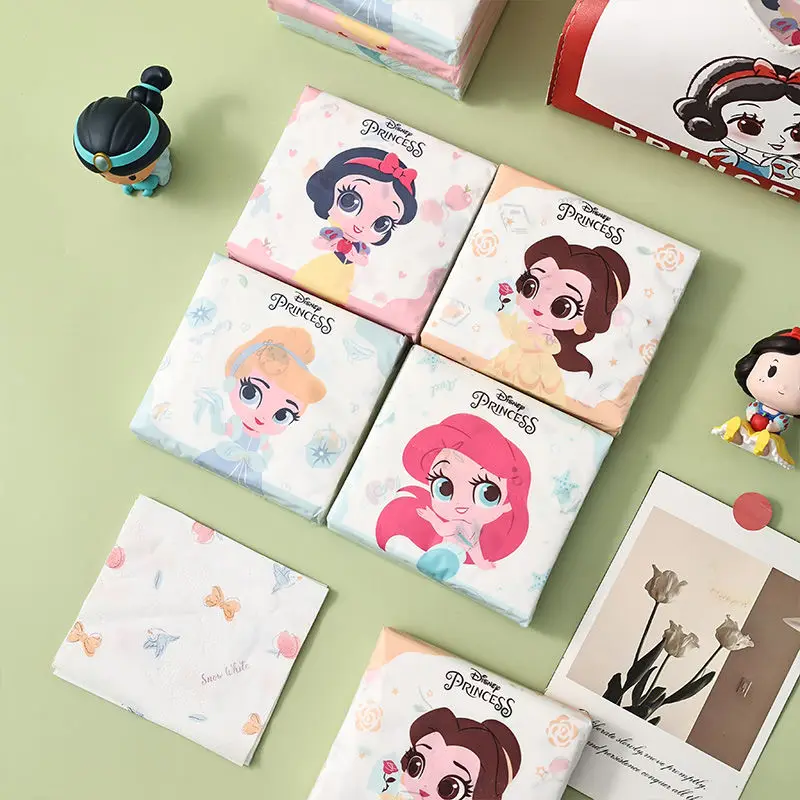 Disney Princess Series Printed Handkerchief Small Tissue Elsa Snow White Cute Portable Small Packaging Napkin Facial Tissue