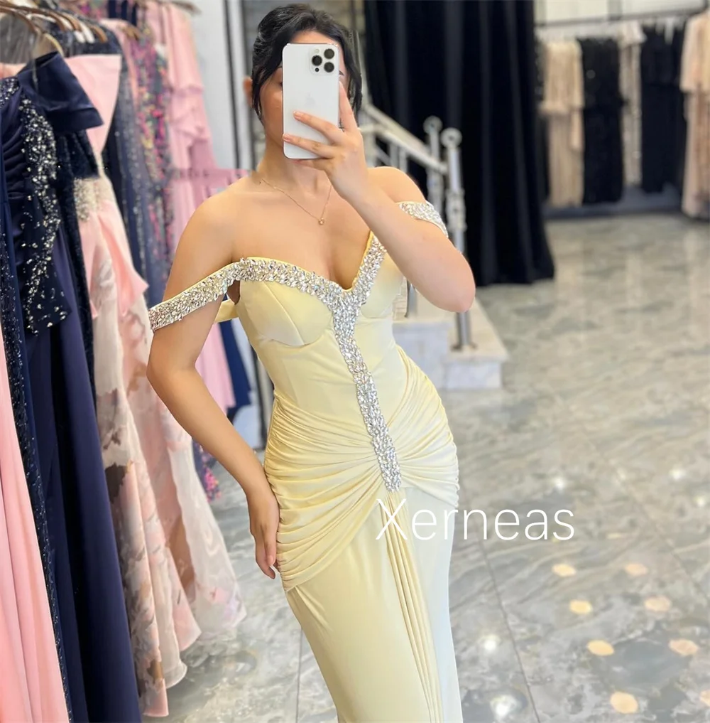 맞춤형 정장 쉬폰 플리츠 스팽글 인어 오프 숄더 롱 드레스 맞춤형 행사 연예인 우아한