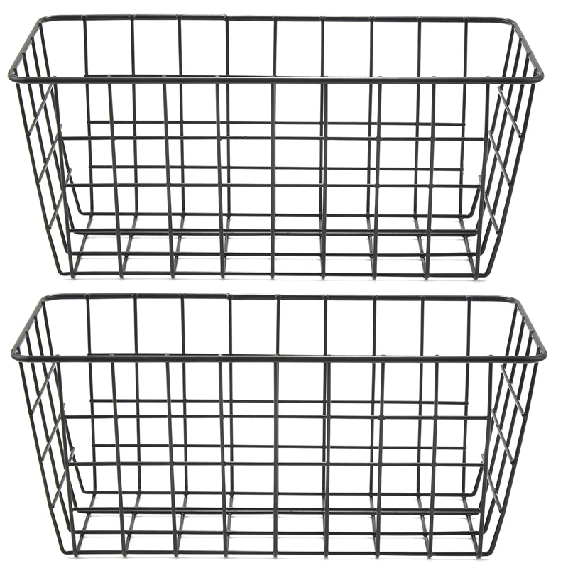 

Adhesive Sturdy Storage Baskets With Kitchen Food Pantry Bathroom Shelf Storage No Drilling Wall Mounted,2 PACK,Black