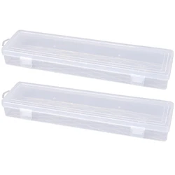 2PCS 14-Inch Long Box Organizer Transparent Container Plastic Clear Storage Case for Tools Crafts Hobby Office School Supplies