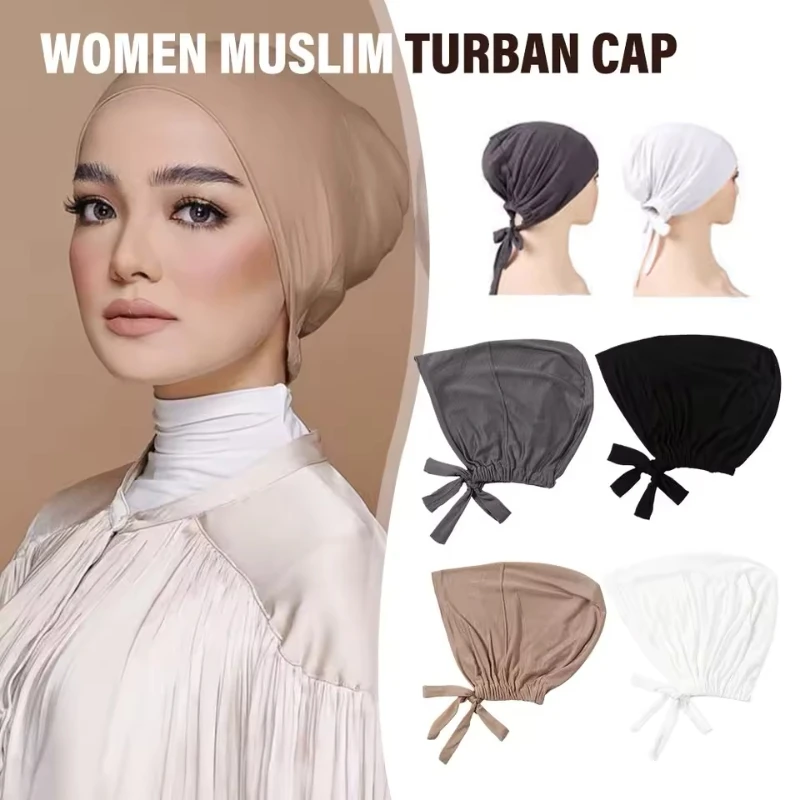 

Soft Modal Tie Undercaps Muslim Hijabs for Women Under Scarf Hat Hijab Caps Eid Islamic Turban Hijab Bonnet Tie Under Cap