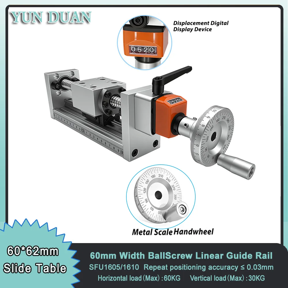 Manual Mini Linear Guide Rail 60KG Load BallScrew Sliding Table With Digital Display And Handwheel Linear Actuator XYZ Axis CNC