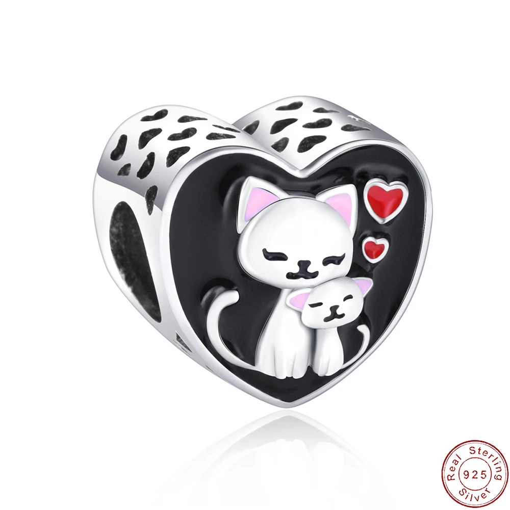 

European S925 Sterling Silver Enamel Cat Cute Pet DIY Charm Bead For Original Women Bracelet Necklace Chain Jewelry