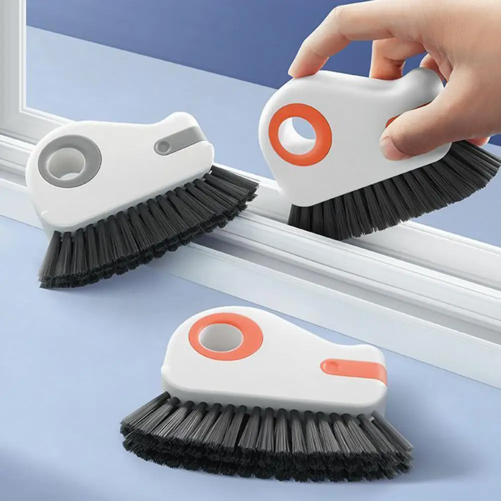 Portable Detail Brush 2-pack Crevice Brush Set 2-in-1 Window Track Scrubber with Hard Bristle Scraper Ergonomic for Sliding
