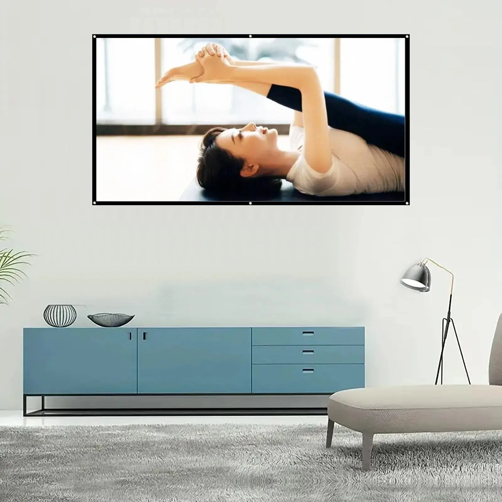 High Brightness Portable Projection Screen Anti-Light Projector Curtain Metal Reflective Cloth Fabric with Black Border& Eyelets