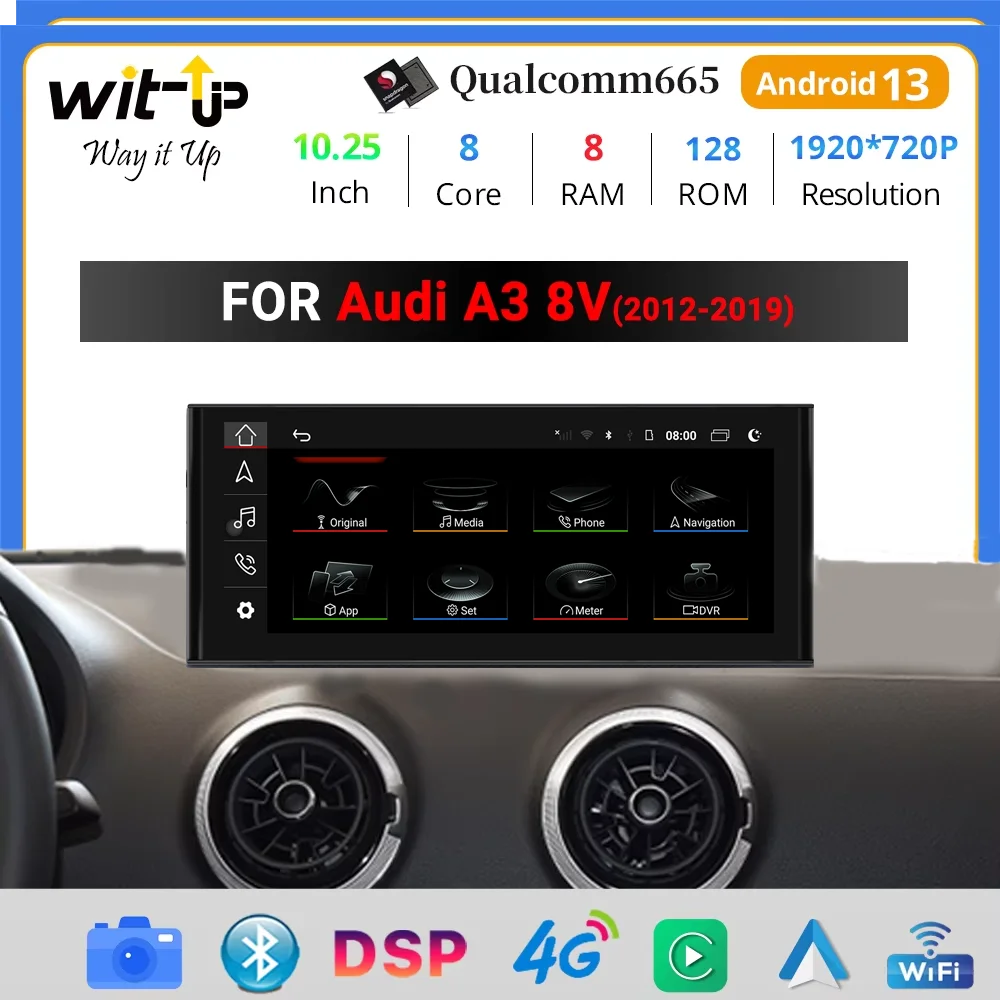 

Wit-Up For Audi A3 S3 RS3 8V CarPlay 10.25 Touch Screen Upgrade Android Auto Android 13 Navigation Wireless Game Netflix Tiktok