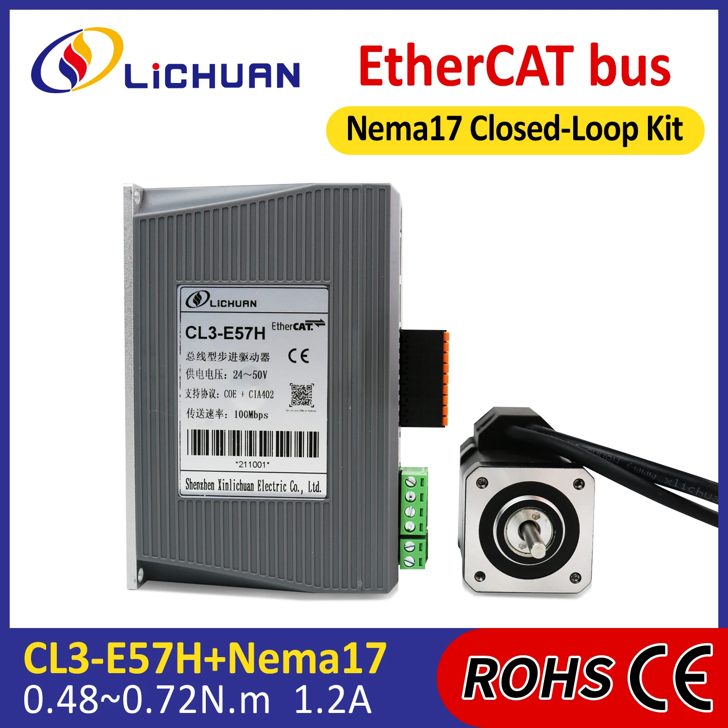 Lichuan DC24～48V 1.2A 1000PPR Stepper Motor Controller Drivers 0.48/0.72N.m 2Phase Nema17 Closed Loop Stepper Motor Drivers Kit