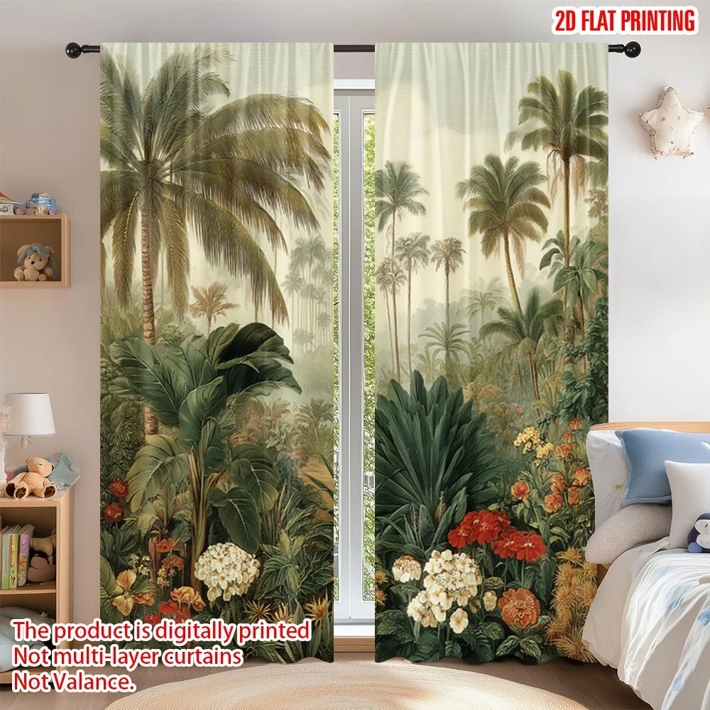 

2D flat printing 2pcs Curtain Window Treatment Curtains Tropical Jungle Paradise Digital Printed Polyester Drapes Festive