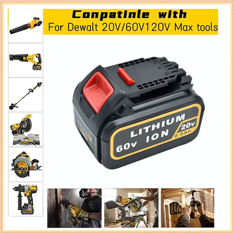 for Dewalt 9.0Ah 60V/20V MAX Replacement Battery DCB204 DCB609 DCB206 DCB209 DCB205 DCB606 Power Screwdriver Tools Batteries