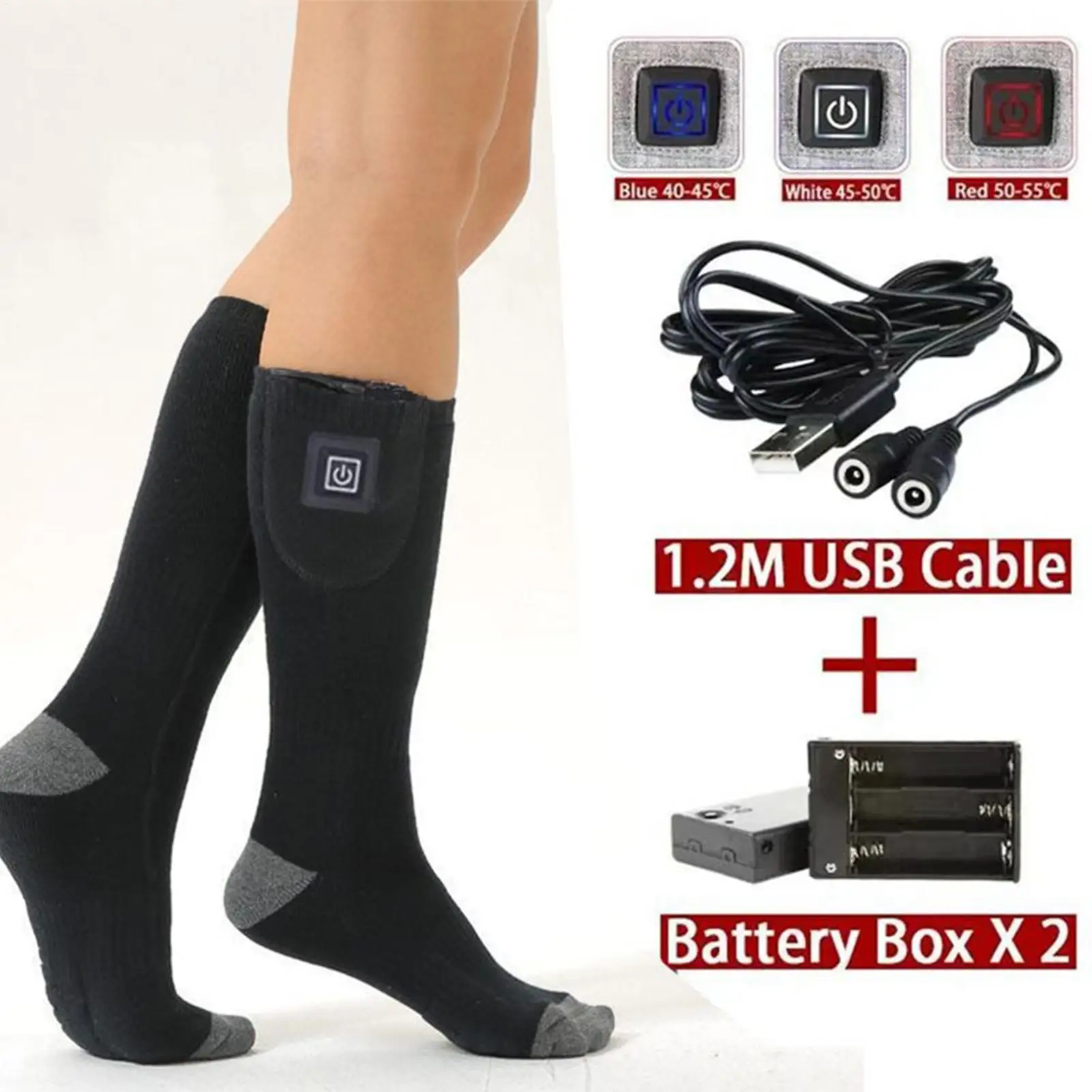 

Winter Heated Socks With Battery Box Warm Socks 3 Heating Levels Electric Socks For Adults Women Men Cyclists Snowboarding