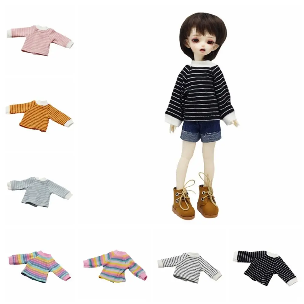 Striped 1/6 BJD Doll Clothes Rainbow Hoodies Fat Doll T-shirt Tops DIY Dress Up Kawaii BJD Doll Long-sleeved Clothes Girl Gift