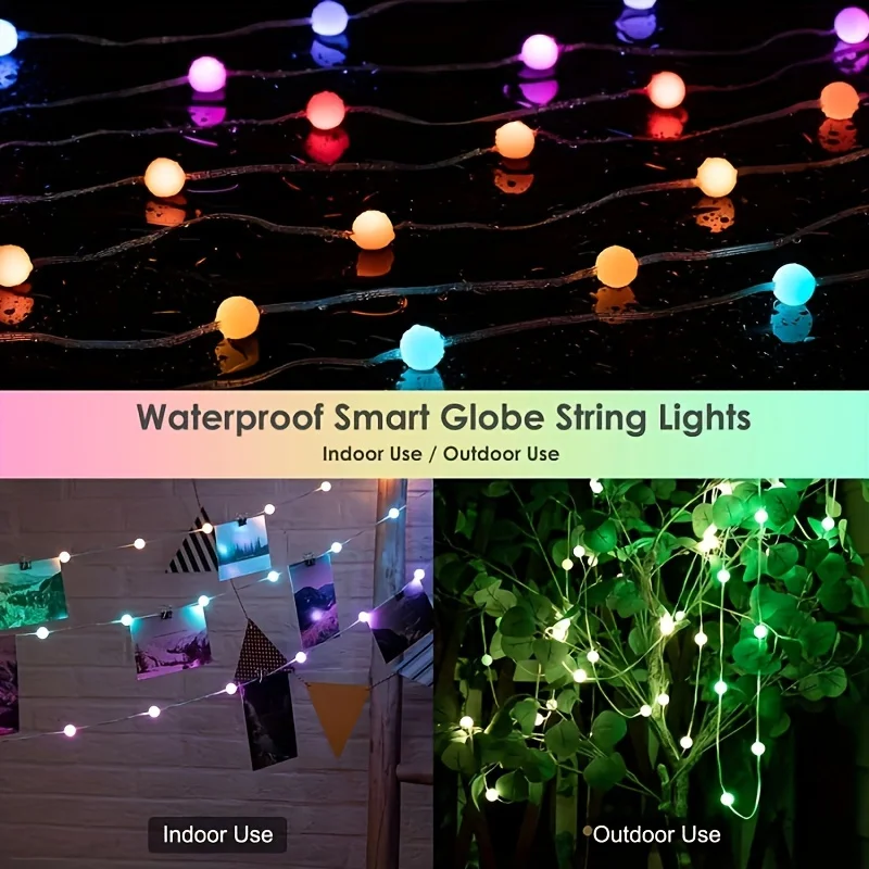 Smart Bluetooth LED Globe Lamp String US Plug Outdoor IP65 Waterproof RGB Fairy Light Strip 5M 33 Lamp Work with Hello Fairy APP