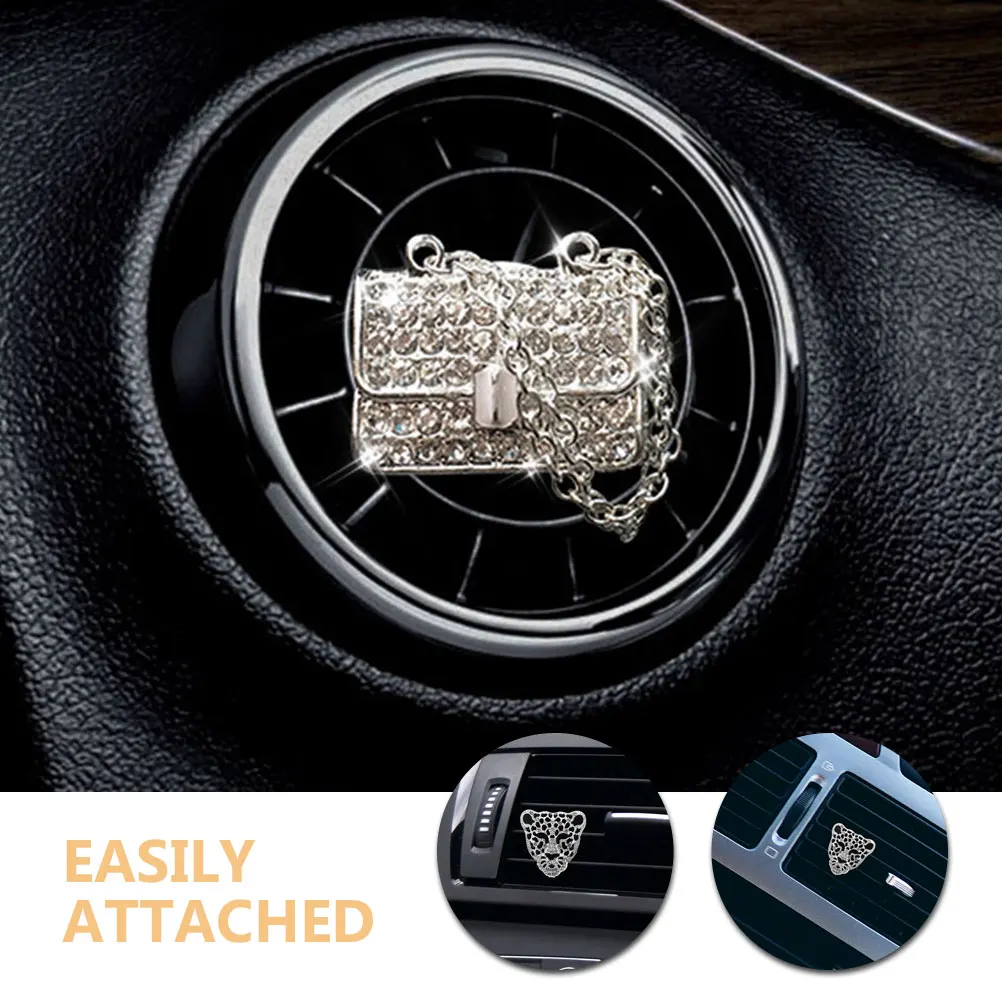 

2Pcs Leopard Head Car Vent Clips Air Freshener Perfume Accessories Rhinestone Decor Auto Interior Scented Ornament