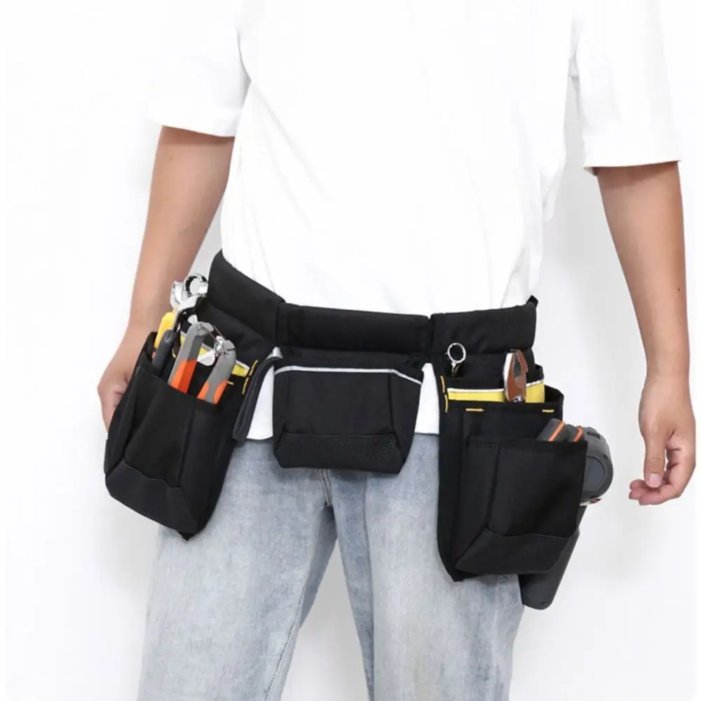 Wear-resistant Tool Waist Bag Waterproof Multiple Pockets Tool Storage Bag Oxford Cloth Reflective Stripe Electrician Bag