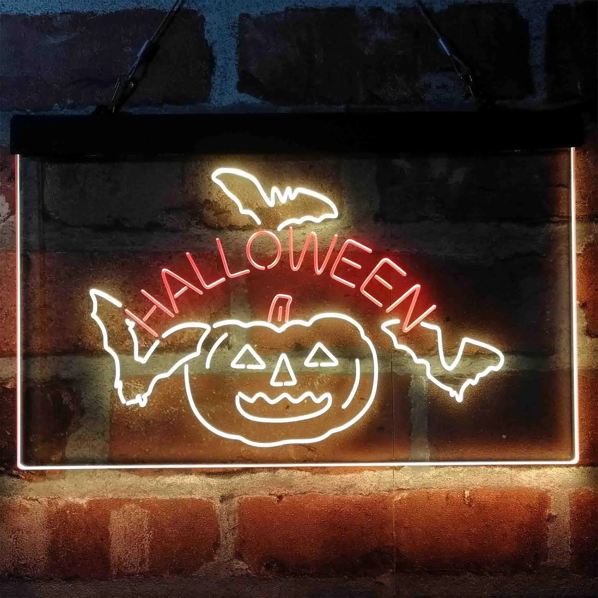 Halloween Pumpkin Man with Bats Dual Color Led Neon Sign st6-i4138